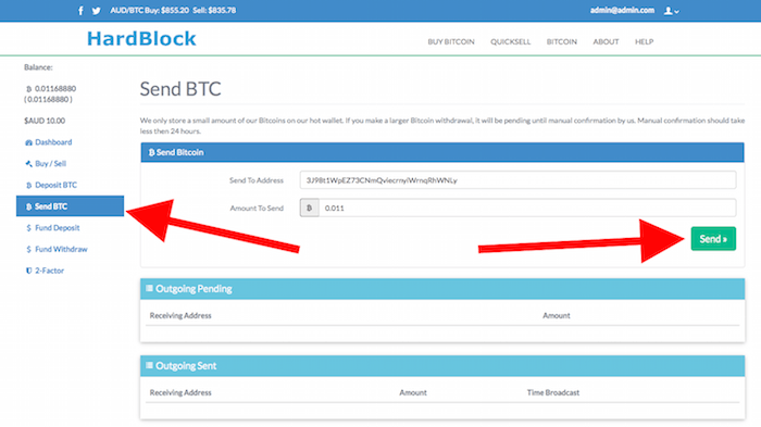 hardblock send bitcoin